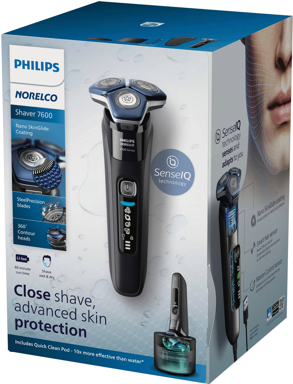Philips Norelco - Shaver 7600, Rechargeable Wet & Dry Electric Shaver with SenseIQ Technology - Black