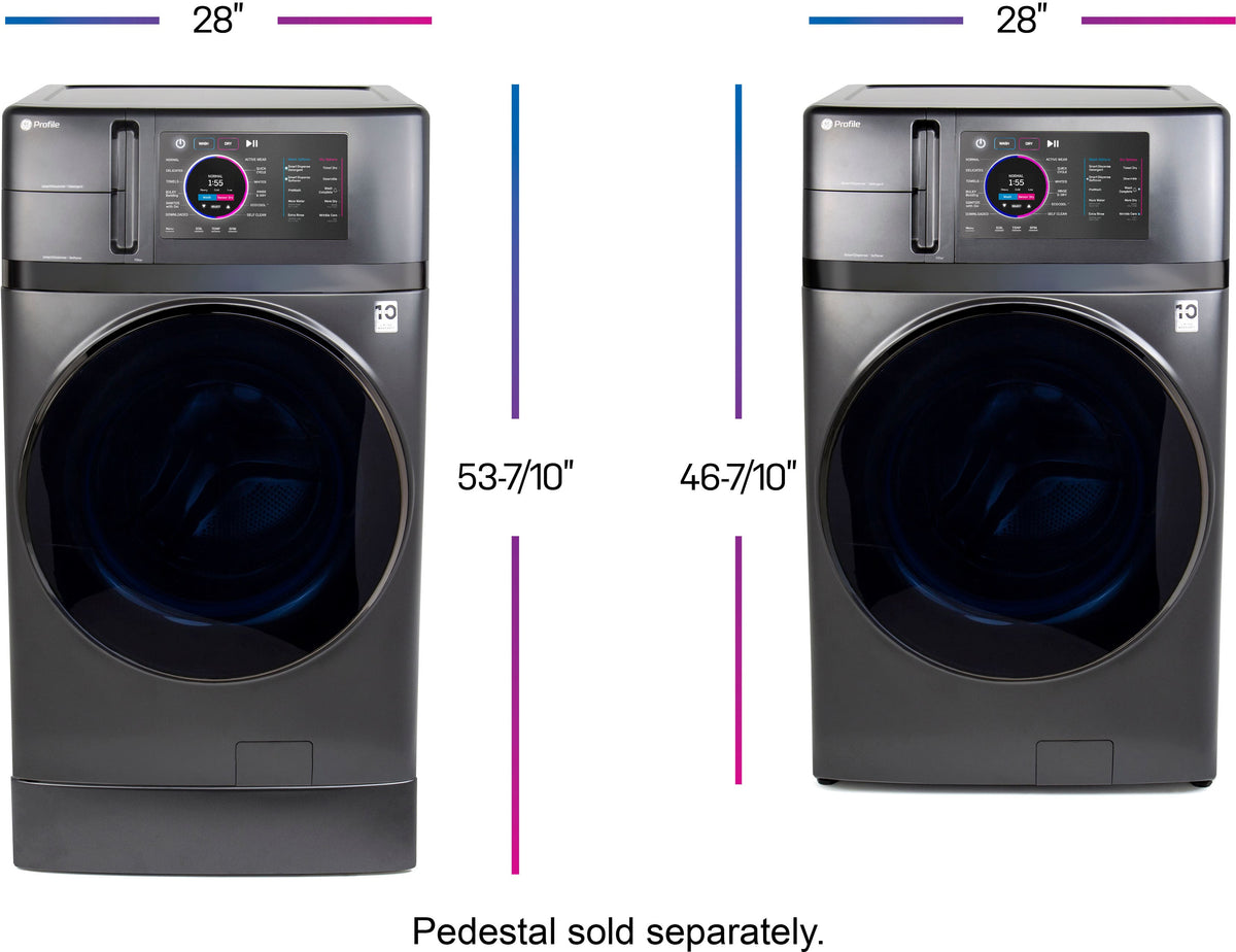 GE Profile - UltraFast 4.8 Cu. Ft. High-Efficiency Smart Front Load Washer and Electric Dryer Combo with Ventless Heat Pump - Carbon Graphite