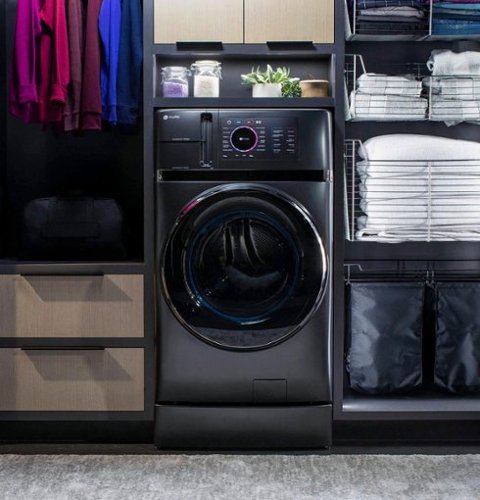 GE Profile - UltraFast 4.8 Cu. Ft. High-Efficiency Smart Front Load Washer and Electric Dryer Combo with Ventless Heat Pump - Carbon Graphite