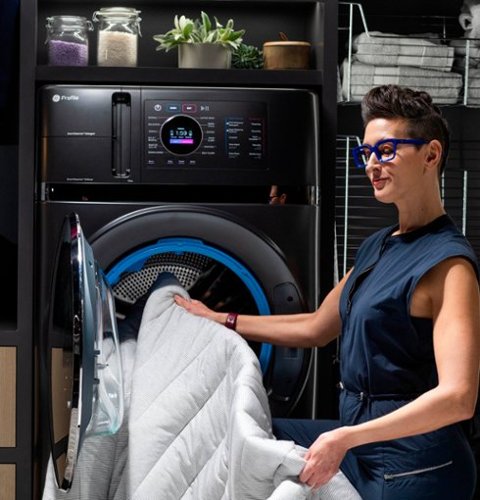 GE Profile - UltraFast 4.8 Cu. Ft. High-Efficiency Smart Front Load Washer and Electric Dryer Combo with Ventless Heat Pump - Carbon Graphite