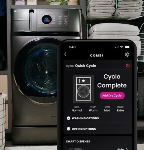 GE Profile - UltraFast 4.8 Cu. Ft. High-Efficiency Smart Front Load Washer and Electric Dryer Combo with Ventless Heat Pump - Carbon Graphite