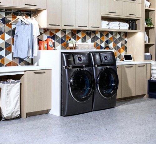 GE Profile - UltraFast 4.8 Cu. Ft. High-Efficiency Smart Front Load Washer and Electric Dryer Combo with Ventless Heat Pump - Carbon Graphite