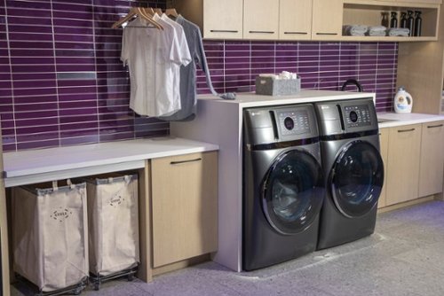 GE Profile - UltraFast 4.8 Cu. Ft. High-Efficiency Smart Front Load Washer and Electric Dryer Combo with Ventless Heat Pump - Carbon Graphite
