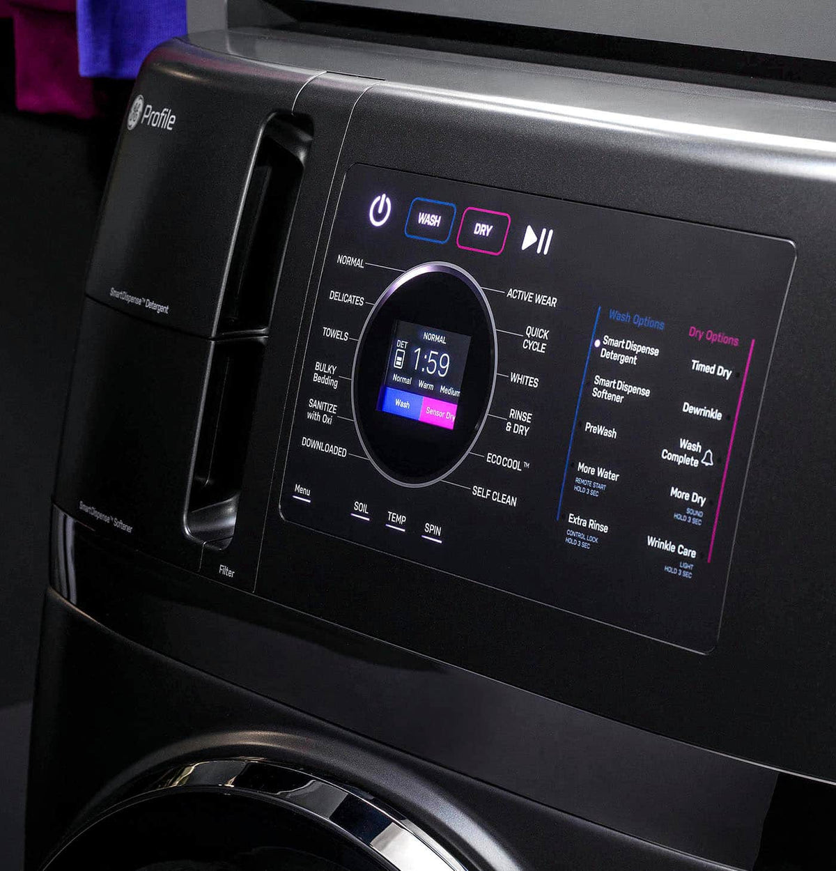 GE Profile - UltraFast 4.8 Cu. Ft. High-Efficiency Smart Front Load Washer and Electric Dryer Combo with Ventless Heat Pump - Carbon Graphite