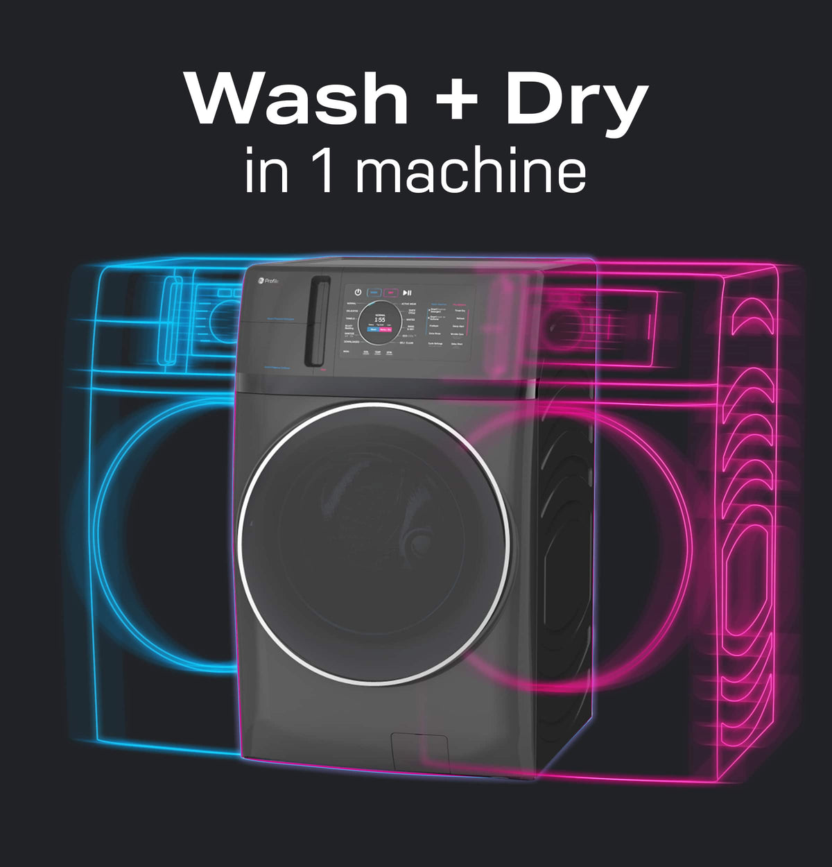GE Profile - UltraFast 4.8 Cu. Ft. High-Efficiency Smart Front Load Washer and Electric Dryer Combo with Ventless Heat Pump - Carbon Graphite