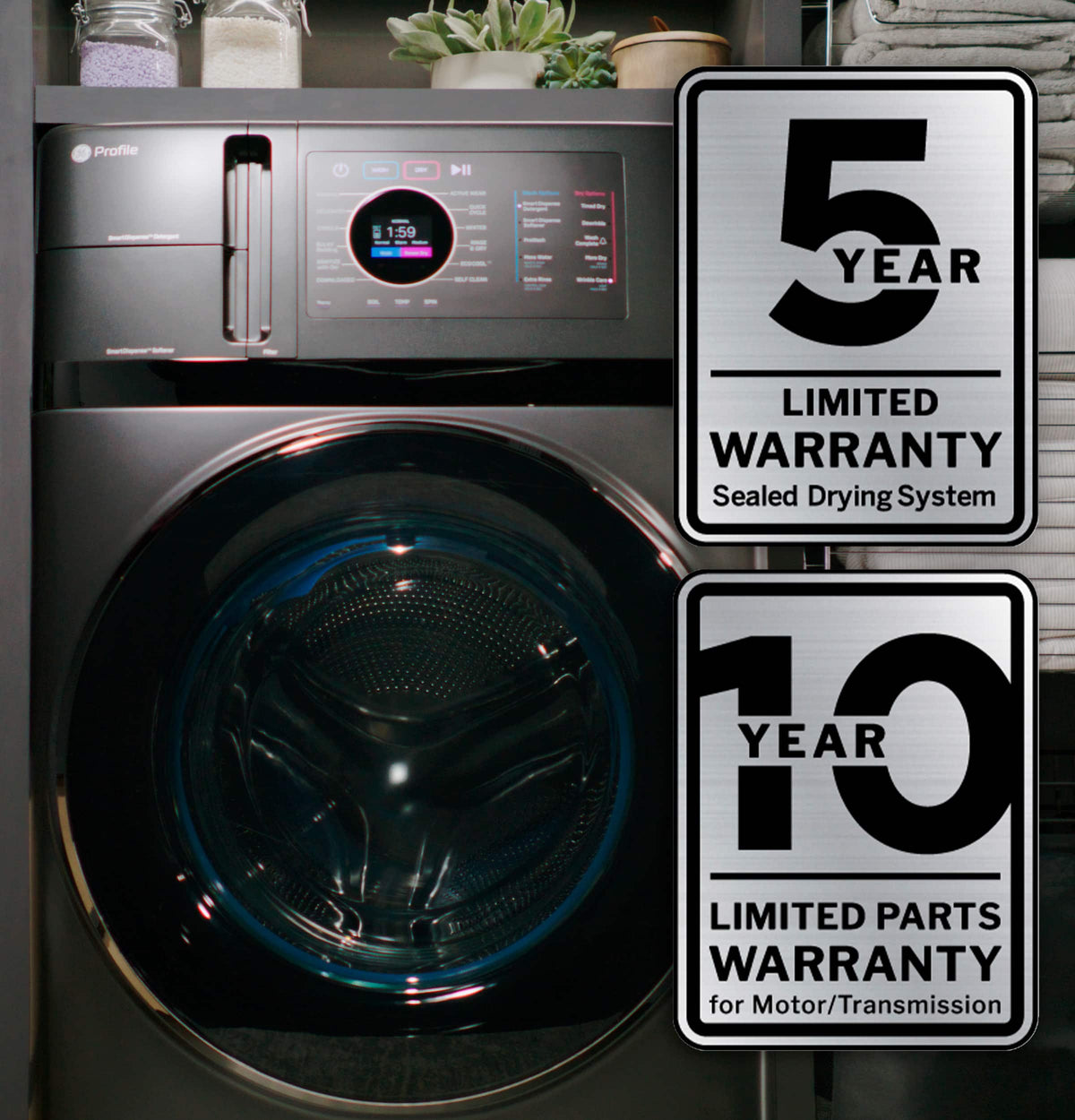 GE Profile - UltraFast 4.8 Cu. Ft. High-Efficiency Smart Front Load Washer and Electric Dryer Combo with Ventless Heat Pump - Carbon Graphite