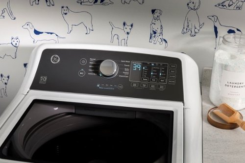 GE - 4.5 Cu. Ft. Top Load Washer with Water Level Control, Deep Fill, Quick Wash, and Glass Lid - White with Matte Black