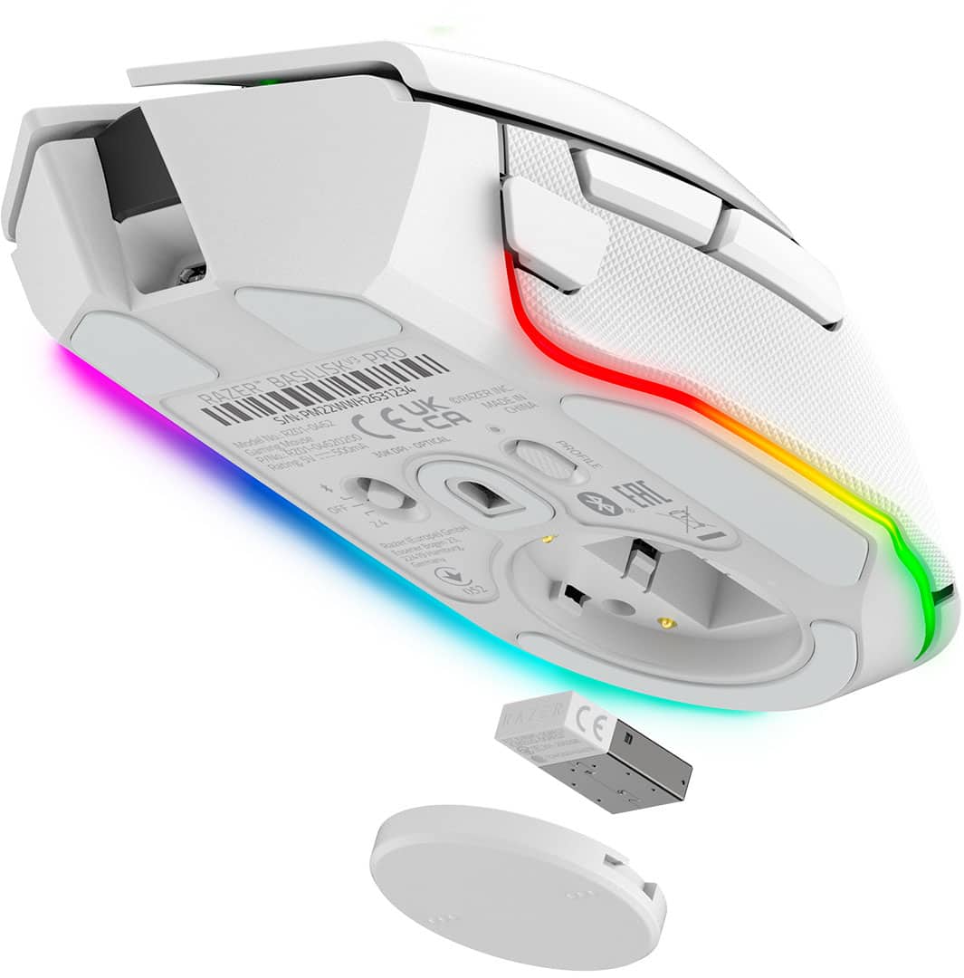 Razer - Basilisk V3 Pro Optical Gaming Mouse with HyperScroll Tilt Wheel - Wireless - White