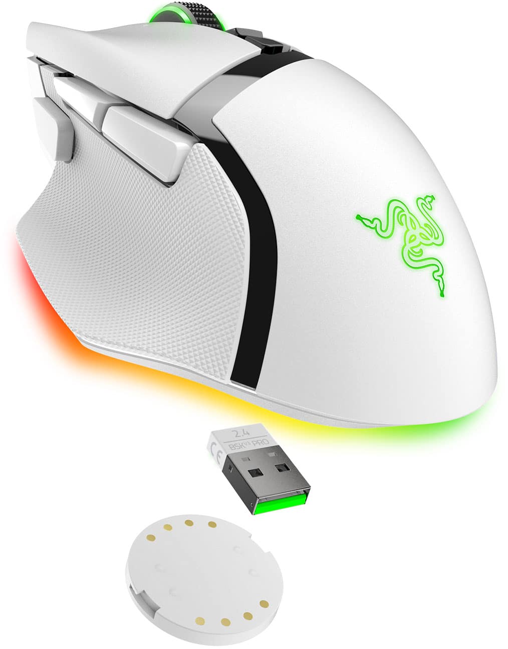 Razer - Basilisk V3 Pro Optical Gaming Mouse with HyperScroll Tilt Wheel - Wireless - White