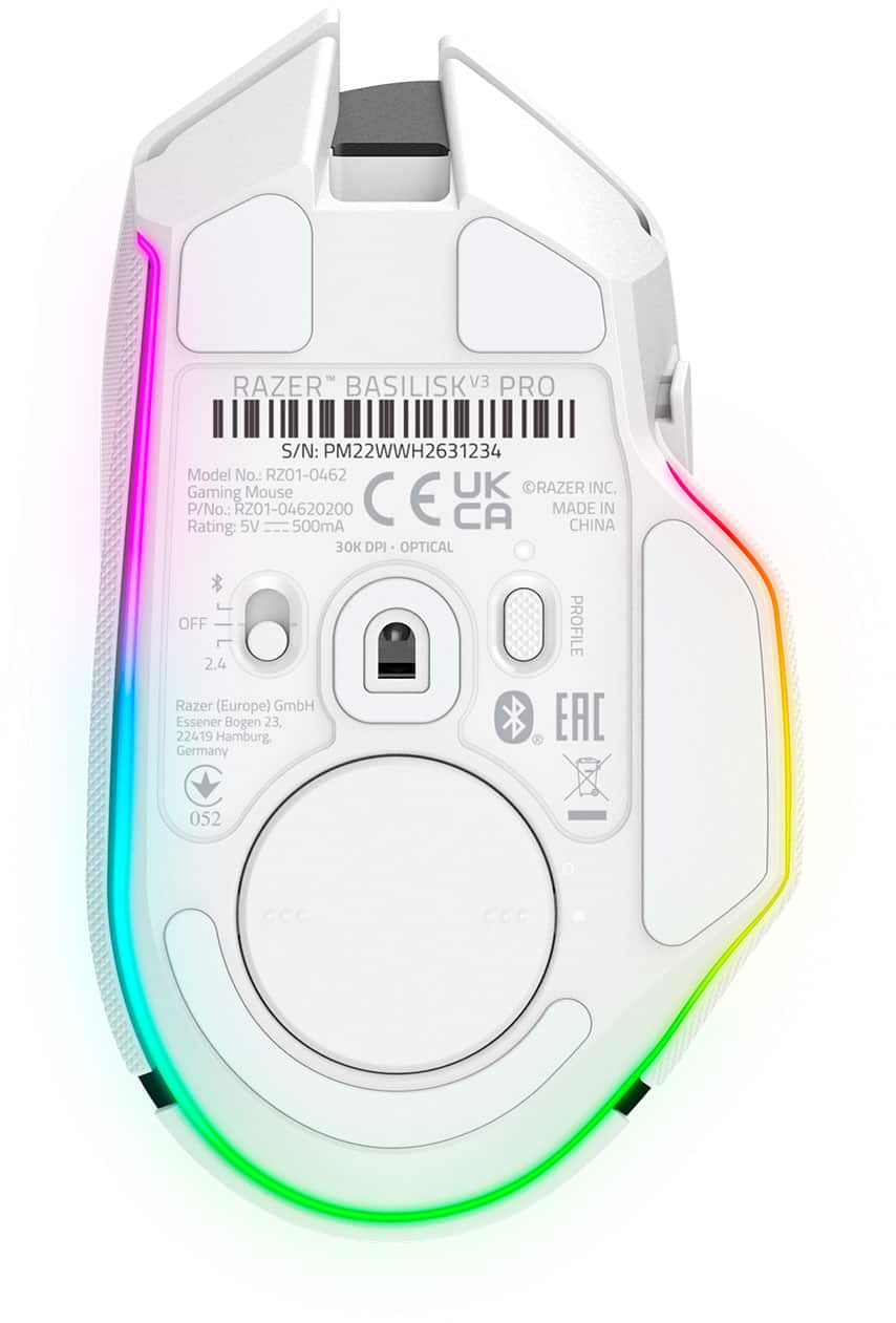 Razer - Basilisk V3 Pro Optical Gaming Mouse with HyperScroll Tilt Wheel - Wireless - White