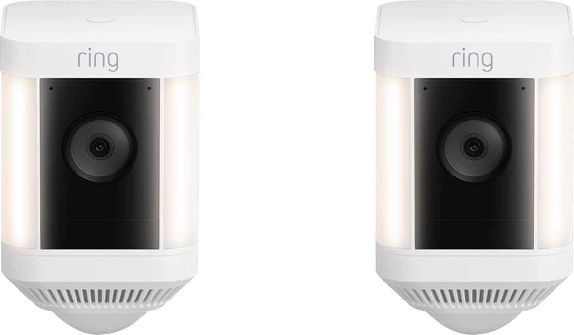 Ring - Spotlight Cam Plus Outdoor/Indoor Wireless 1080p Battery Surveillance Security Camera (2pk) - White/Black