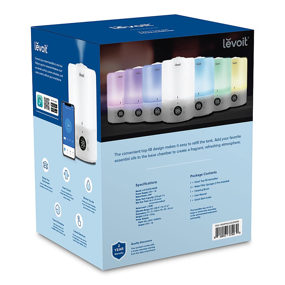 Levoit - Dual 200S .79 gallon Smart Top-Fill Humidifier - White