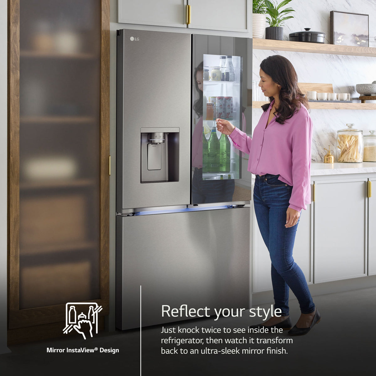 LG - 36-in Wide Counter-Depth MAX 25.5 Cu. Ft. French Door Smart Refrigerator with Mirror InstaView - Stainless Steel