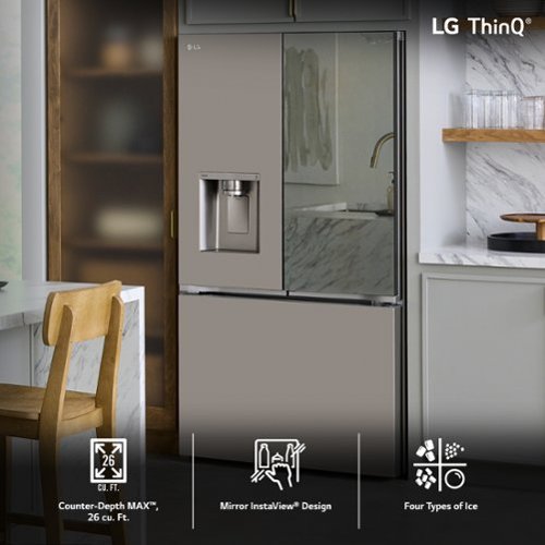 LG - 36-in Wide Counter-Depth MAX 25.5 Cu. Ft. French Door Smart Refrigerator with Mirror InstaView - Stainless Steel