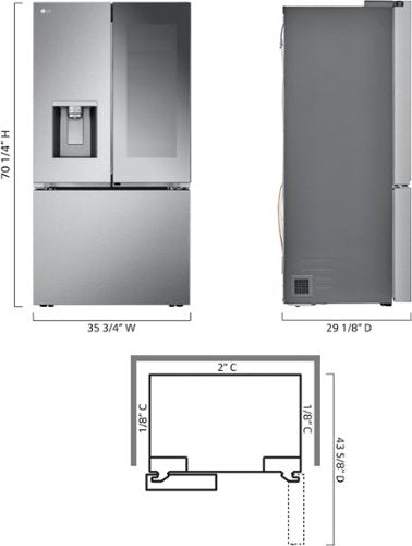 LG - 36-in Wide Counter-Depth MAX 25.5 Cu. Ft. French Door Smart Refrigerator with Mirror InstaView - Stainless Steel