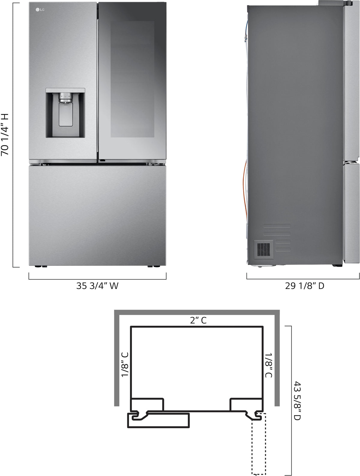 LG - 36-in Wide Counter-Depth MAX 25.5 Cu. Ft. French Door Smart Refrigerator with Mirror InstaView - Stainless Steel