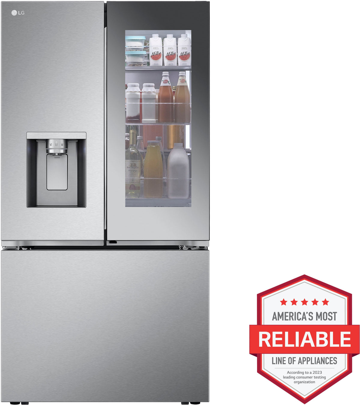 LG - 36-in Wide Counter-Depth MAX 25.5 Cu. Ft. French Door Smart Refrigerator with Mirror InstaView - Stainless Steel