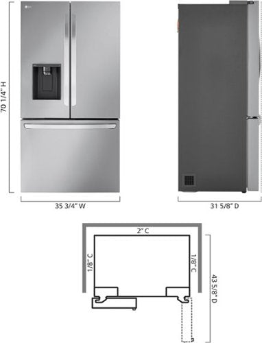 LG - 36-in Wide Counter-Depth MAX 25.5 Cu. Ft. French Door Smart Refrigerator with Dual Ice - Stainless Steel
