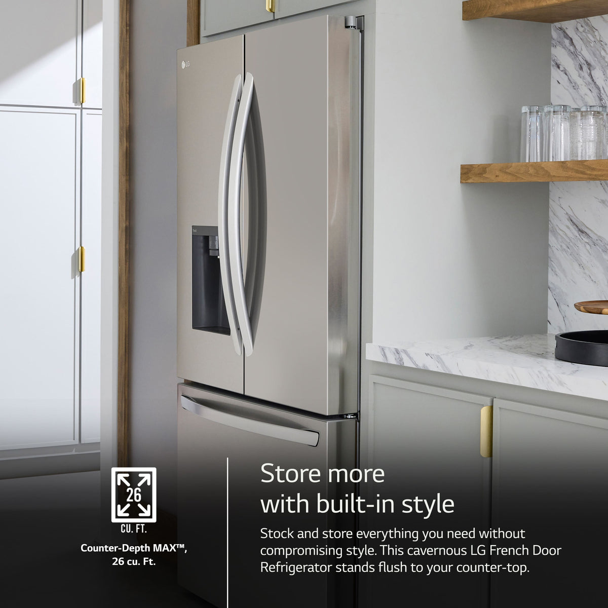 LG - 36-in Wide Counter-Depth MAX 25.5 Cu. Ft. French Door Smart Refrigerator with Dual Ice - Stainless Steel