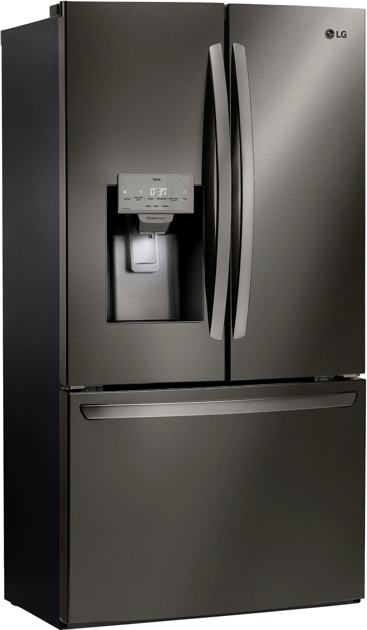 LG - 36-in Wide 27.7 Cu. Ft. French Door Smart Refrigerator with External Ice and Water - Black Stainless Steel