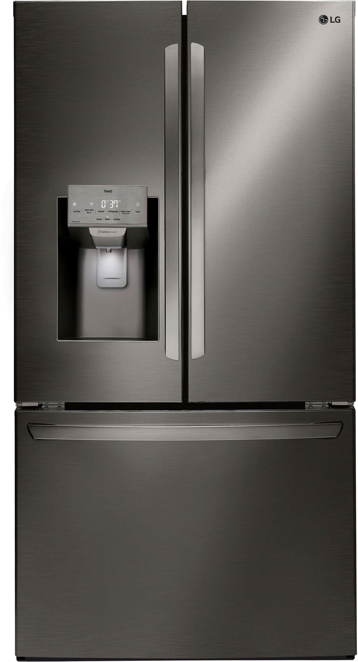 LG - 36-in Wide 27.7 Cu. Ft. French Door Smart Refrigerator with External Ice and Water - Black Stainless Steel