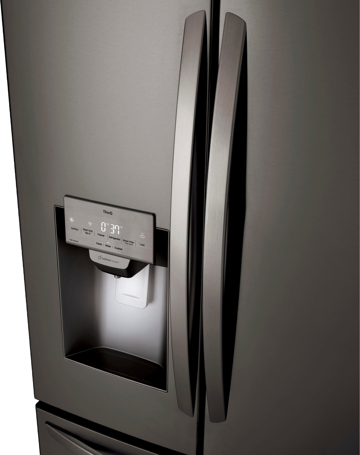 LG - 36-in Wide 27.7 Cu. Ft. French Door Smart Refrigerator with External Ice and Water - Black Stainless Steel