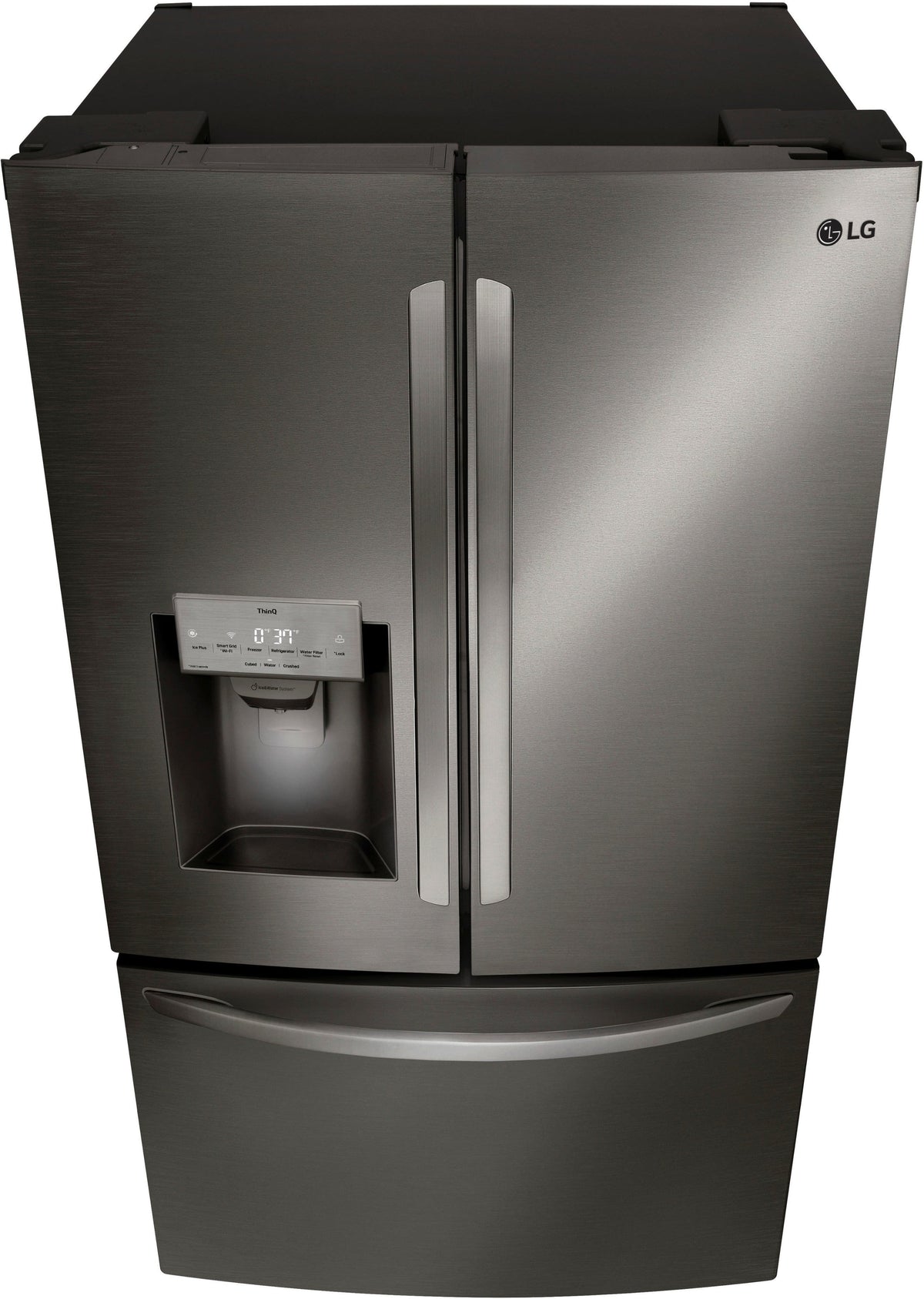 LG - 36-in Wide 27.7 Cu. Ft. French Door Smart Refrigerator with External Ice and Water - Black Stainless Steel