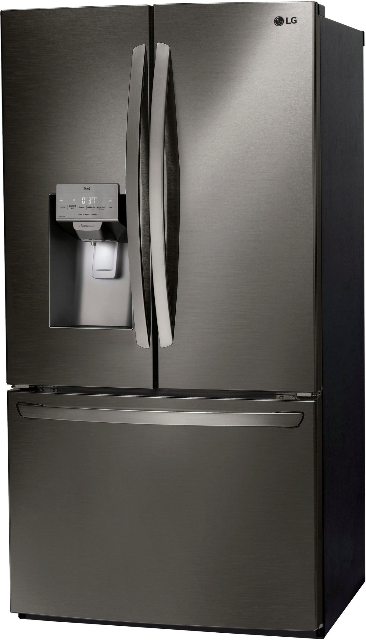 LG - 36-in Wide 27.7 Cu. Ft. French Door Smart Refrigerator with External Ice and Water - Black Stainless Steel