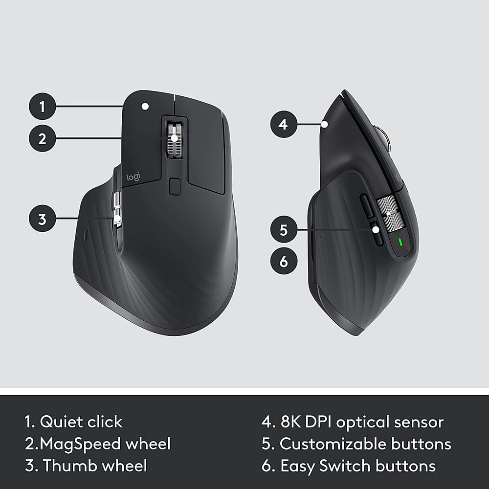 Logitech - MX Keys Combo for Business Full-size Wireless Scissor Keyboard and Mouse Bundle for Windows/Mac/Chrome/Linux - Graphite