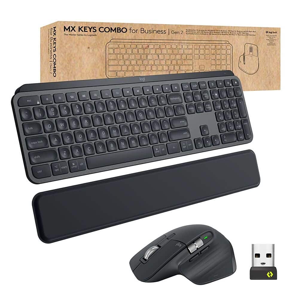 Logitech - MX Keys Combo for Business Full-size Wireless Scissor Keyboard and Mouse Bundle for Windows/Mac/Chrome/Linux - Graphite