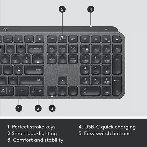 Logitech - MX Keys Combo for Business Full-size Wireless Scissor Keyboard and Mouse Bundle for Windows/Mac/Chrome/Linux - Graphite