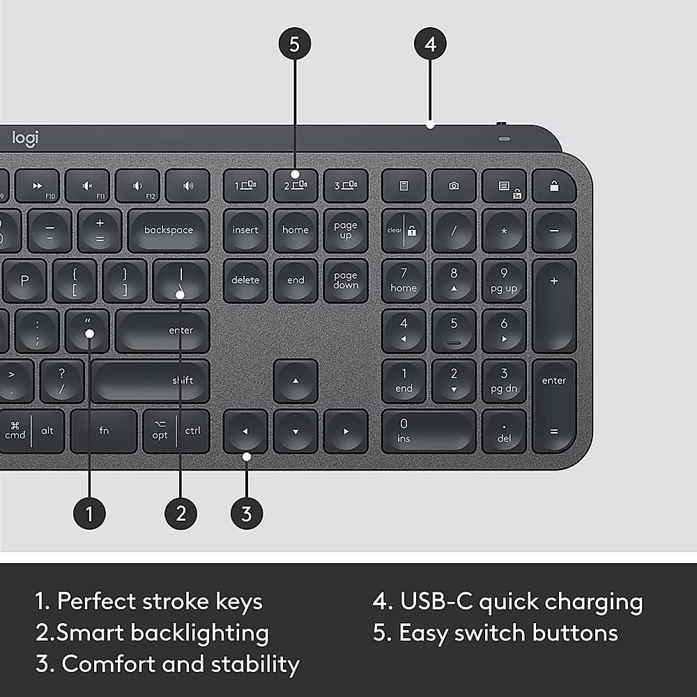 Logitech - MX Keys Combo for Business Full-size Wireless Scissor Keyboard and Mouse Bundle for Windows/Mac/Chrome/Linux - Graphite