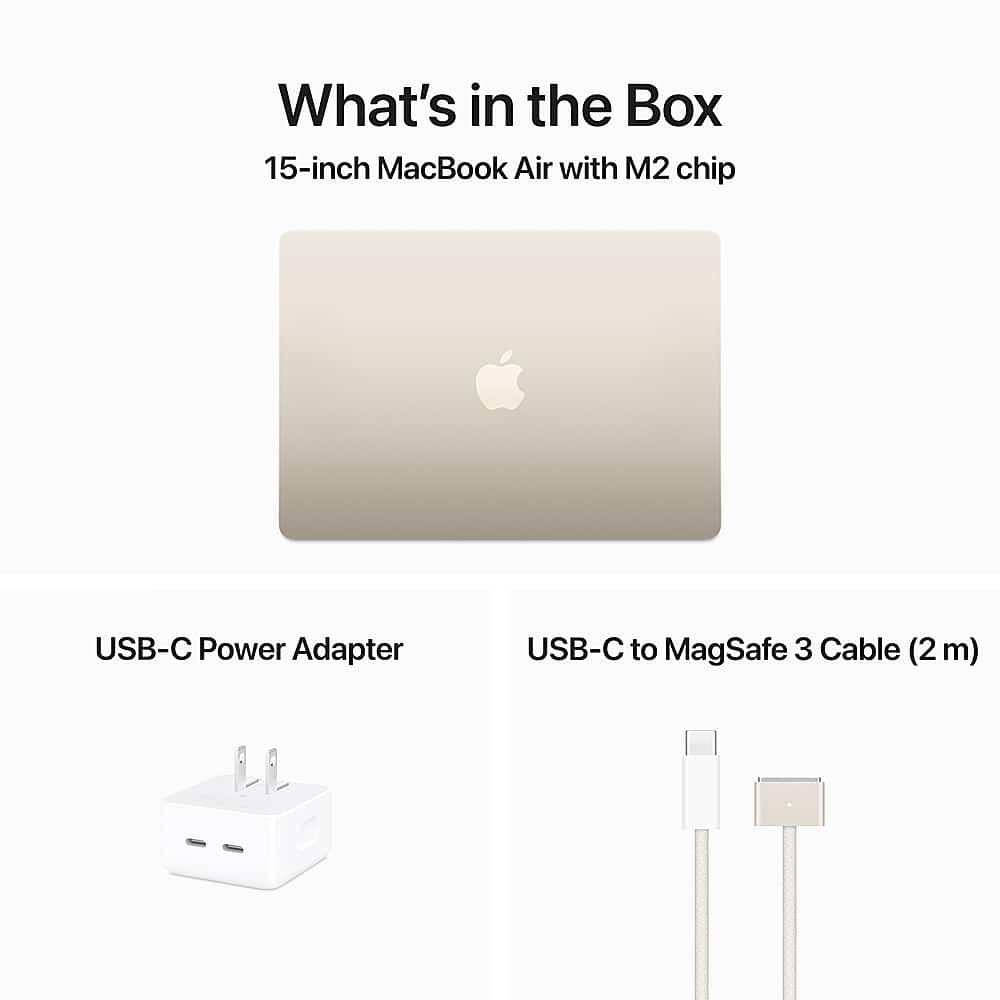 Apple - MacBook Air 15" Laptop - M2 chip Built for Apple Intelligence - 8GB Memory - 256GB SSD - Starlight