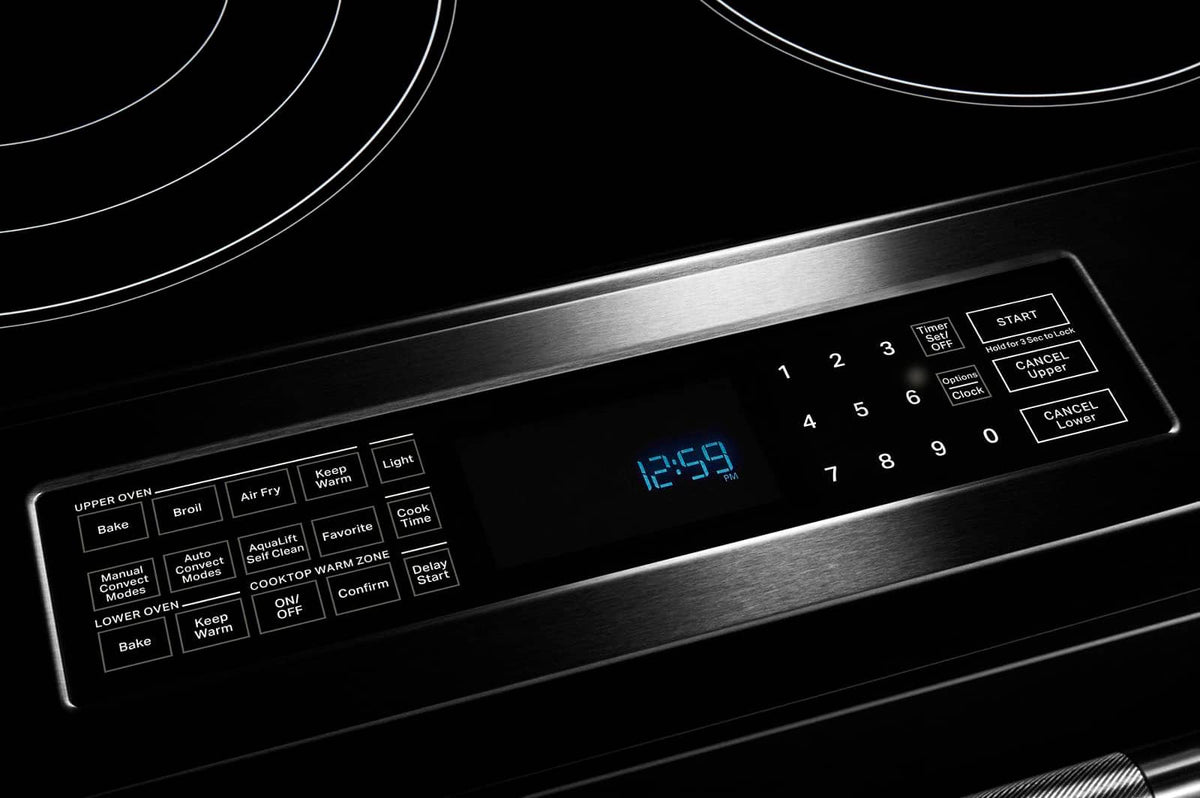 JennAir - 30 in. Wide 5 Elements RISE 6.2 Cu. Ft. Downdraft Slide-In Electric Convection Range with Dual-Choice Element - Stainless Steel