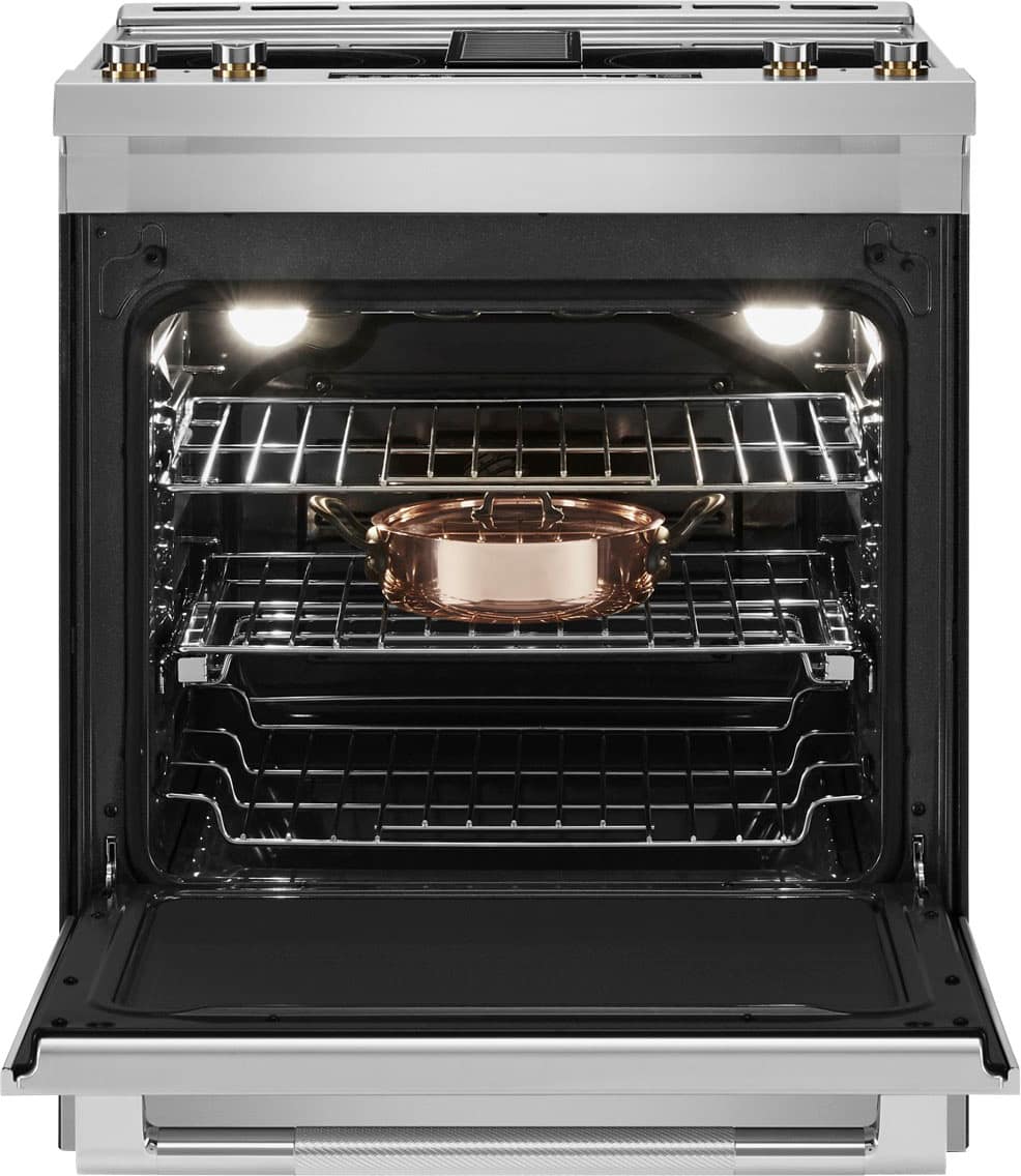 JennAir - 30 in. Wide 5 Elements RISE 6.2 Cu. Ft. Downdraft Slide-In Electric Convection Range with Dual-Choice Element - Stainless Steel