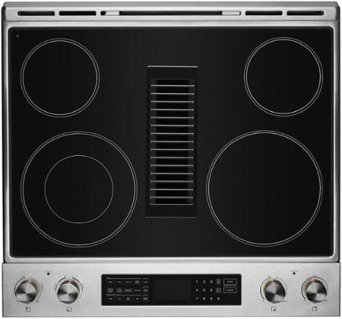 JennAir - 30 in. Wide 5 Elements RISE 6.2 Cu. Ft. Downdraft Slide-In Electric Convection Range with Dual-Choice Element - Stainless Steel