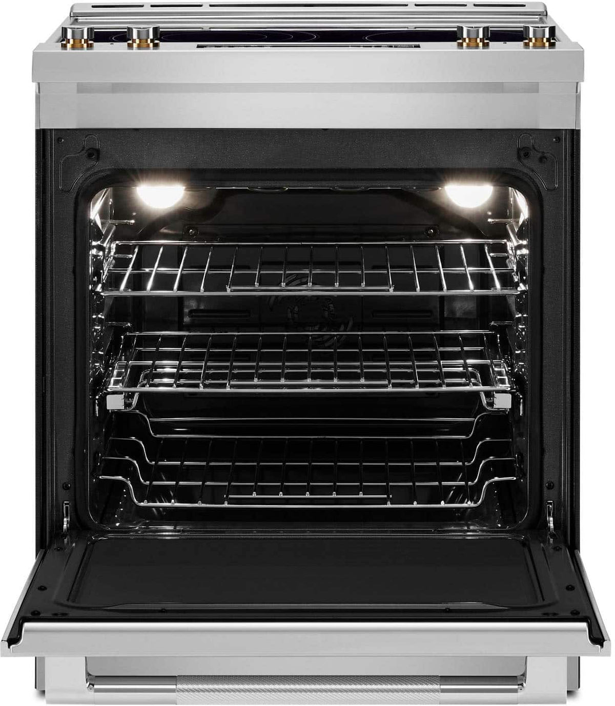 JennAir - 30 in. Wide 5 Elements RISE 6.2 Cu. Ft. Downdraft Slide-In Electric Convection Range with Dual-Choice Element - Stainless Steel