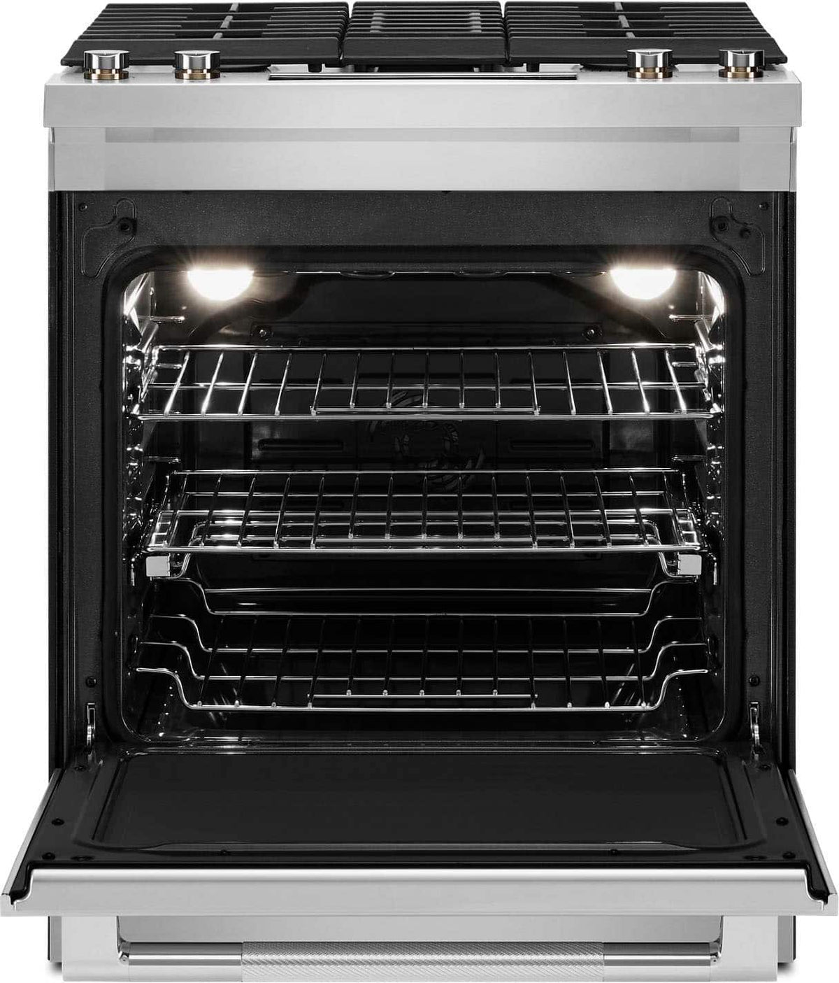 JennAir - 30 in. Wide 4 Burner 6.2 Cu. Ft. Slide-In Dual Fuel Convection Range with Self-Cleaning and Air Fry - Stainless Steel