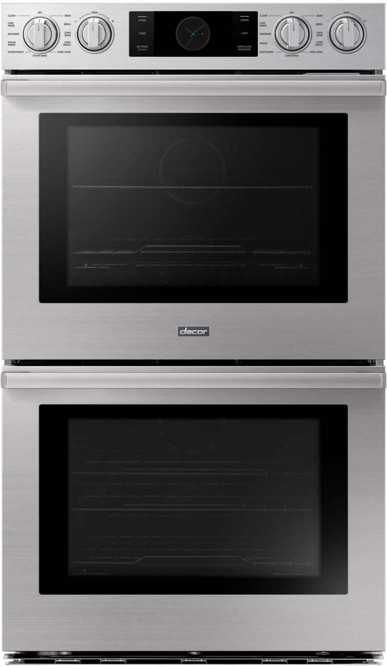 Dacor - Transitional 30" Built-In Electric Four-Part Pure Convection Double Wall Oven with Steam Assist and Chef Mode - Silver Stainless Steel
