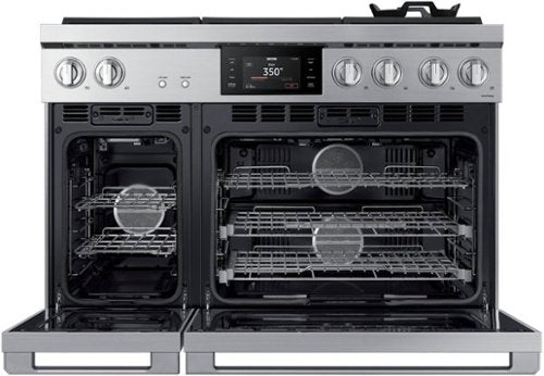Dacor - 48 in. Wide 6 Burner Transitional 7.7 Cu. Ft. Slide-In Gas Four-Part Pure Convection Range with Self-Cleaning - Silver Stainless Steel