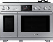 Dacor - 48 in. Wide 6 Burner Transitional 8.8 Cu. Ft. Slide-In Dual Fuel Four-Part Pure Convection Range with GreenClean - Silver Stainless Steel