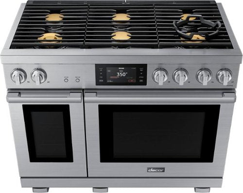 Dacor - 48 in. Wide 6 Burner Transitional 8.8 Cu. Ft. Slide-In Dual Fuel Four-Part Pure Convection Range with GreenClean - Silver Stainless Steel