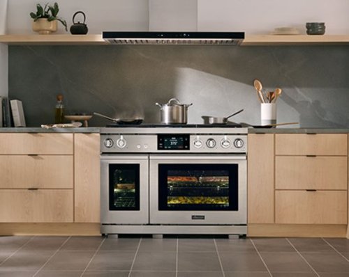 Dacor - 48 in. Wide 6 Burner Transitional 8.8 Cu. Ft. Slide-In Dual Fuel Four-Part Pure Convection Range with GreenClean - Silver Stainless Steel