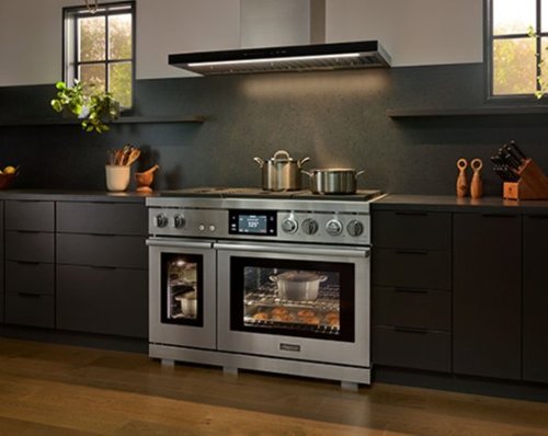 Dacor - 48 in. Wide 6 Burner Transitional 8.8 Cu. Ft. Slide-In Dual Fuel Four-Part Pure Convection Range with GreenClean - Silver Stainless Steel