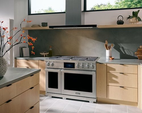 Dacor - 48 in. Wide 6 Burner Transitional 8.8 Cu. Ft. Slide-In Dual Fuel Four-Part Pure Convection Range with GreenClean - Silver Stainless Steel