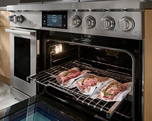 Dacor - 48 in. Wide 6 Burner Transitional 8.8 Cu. Ft. Slide-In Dual Fuel Four-Part Pure Convection Range with GreenClean - Silver Stainless Steel
