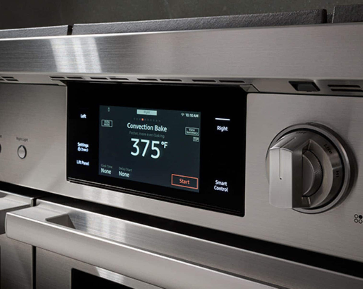 Dacor - 48 in. Wide 6 Burner Transitional 8.8 Cu. Ft. Slide-In Dual Fuel Four-Part Pure Convection Range with GreenClean - Silver Stainless Steel