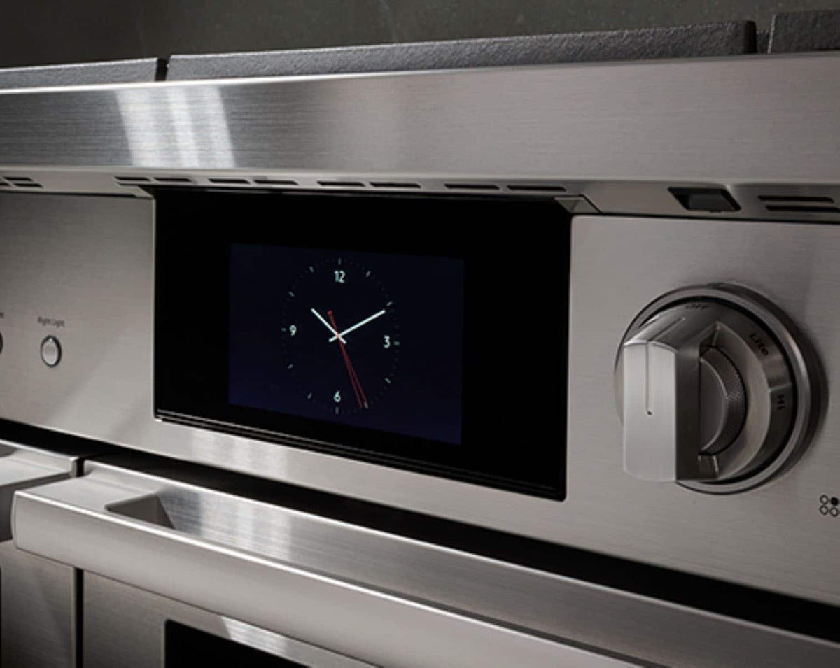 Dacor - 48 in. Wide 6 Burner Transitional 8.8 Cu. Ft. Slide-In Dual Fuel Four-Part Pure Convection Range with GreenClean - Silver Stainless Steel