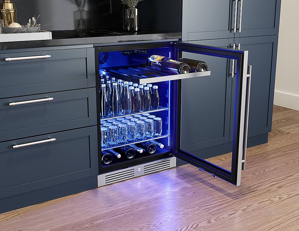 Zephyr - Presrv 24 in. 7-Bottle and 108-Can Single Zone Beverage Cooler - Stainless Steel/Glass