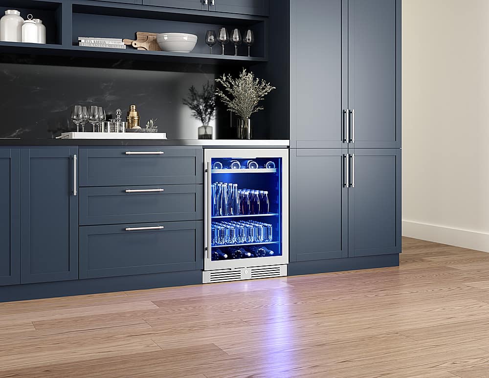Zephyr - Presrv 24 in. 7-Bottle and 108-Can Single Zone Beverage Cooler - Stainless Steel/Glass